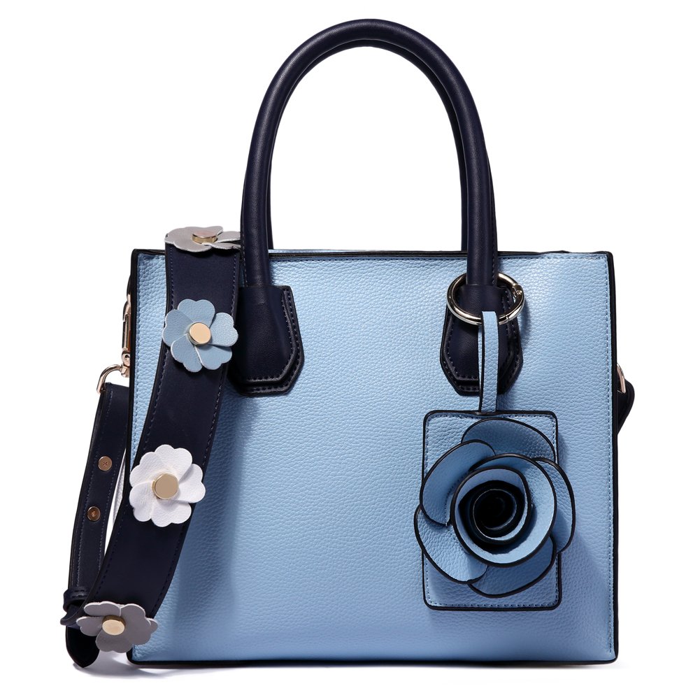 Ruiatoo Top Handle Handbag Flower Portable Satchel Tote Purse Shoulder Crossbody Bags Blue