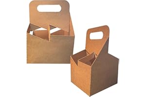 C-Store Packaging 4 Cup Drink Carrier with Handle | Kraft Paperboard Holder Disposable for Hot or Cold Drinks Food Delivery Services, Uber Eats, Door Dash (10)