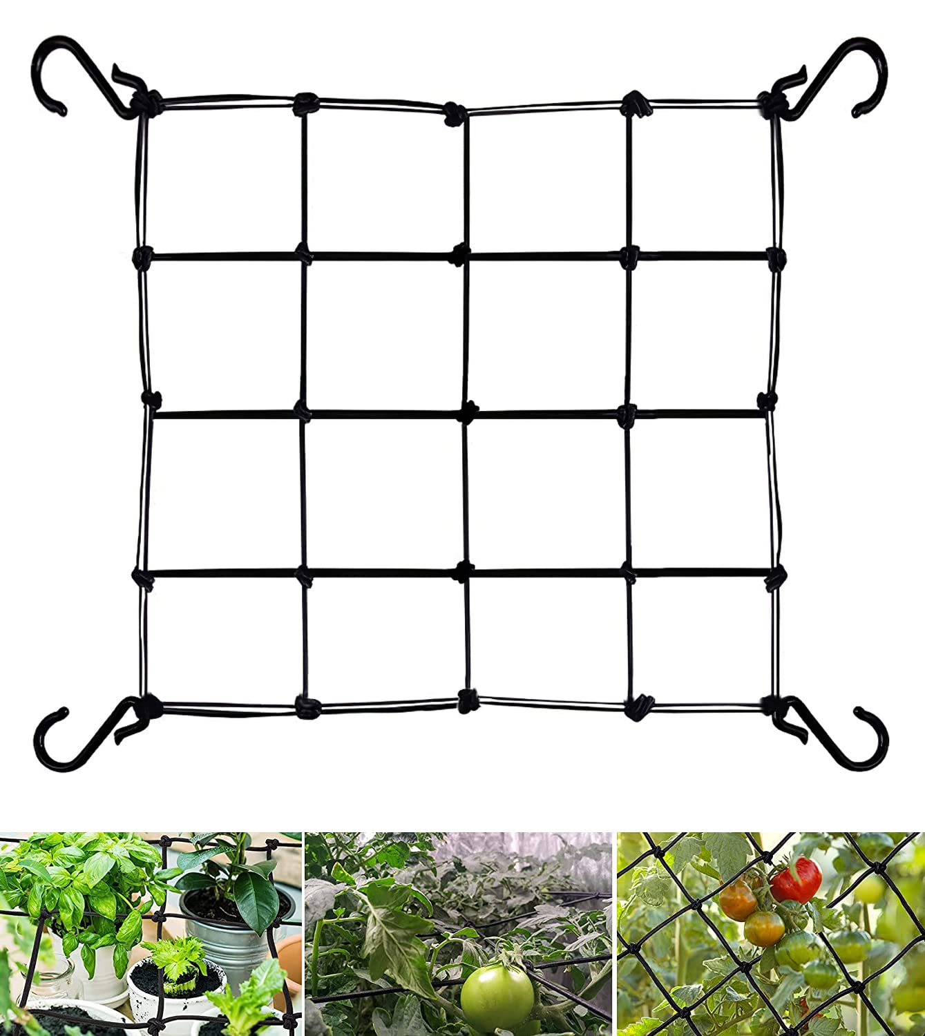Senua Elastic Trellis for Grow Tent 50 x 50 cm - 60 x 60 cm Plant Support Scrog Net, Hydroponic Grow Room Scrog Net, Universal Heavy Duty Trellis Net with Steel Hooks