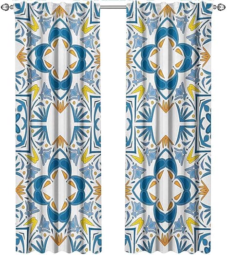 Amazon Returiy エスニック カーテン 遮光 2パネル トライバル 花柄 抽象的な要素 オリエンタル 渦巻き 曲線構成 カーテン 男の子の部屋用 マルチカラー W108 X L96 Inch カーテン オンライン通販