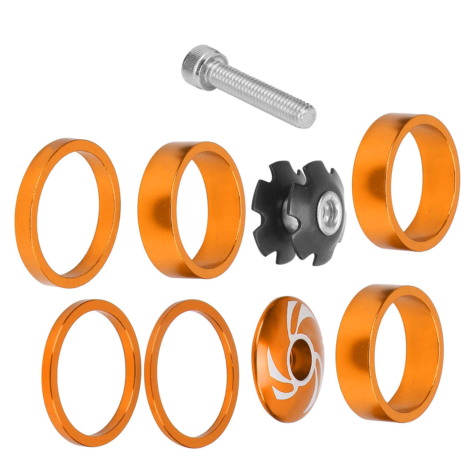 Zunate Bike Headset Spacer Set, 1 1/8 Inch Headset Spacer with Stem Top Cover Star Nut Headset Stem Spacer Set for Mountain Bike Road Bicycle (Gold)