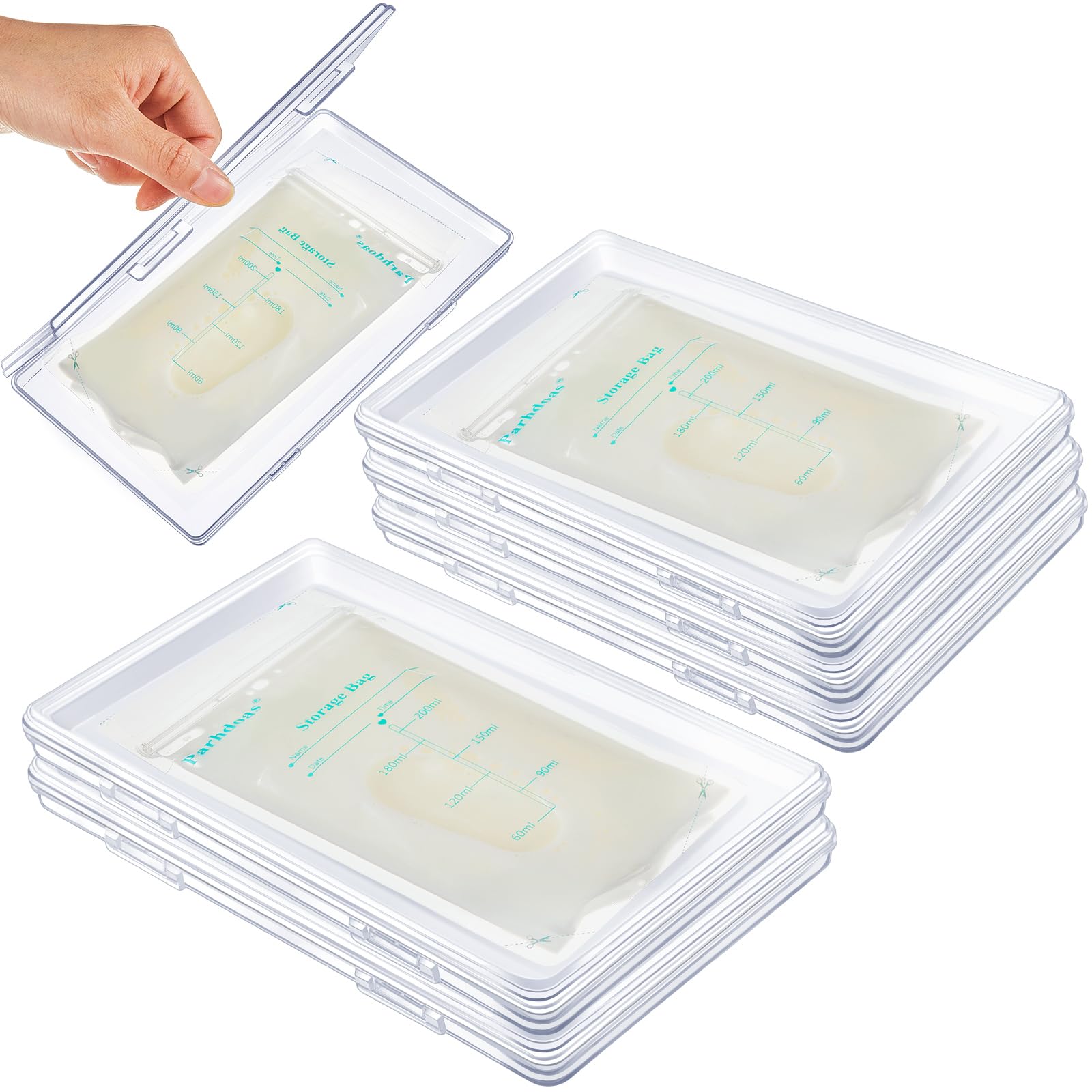 Photo 1 of Hushee 6 Pcs Freeze Flat Breast Milk Storage 7.87 x 4.72 x 0.6 Inch Clear Breastmilk Freezer Flattener Space Saving Breastmilk Freezer Tray for Breastfeed Halloween Party Pouches Drink Bags Organizer