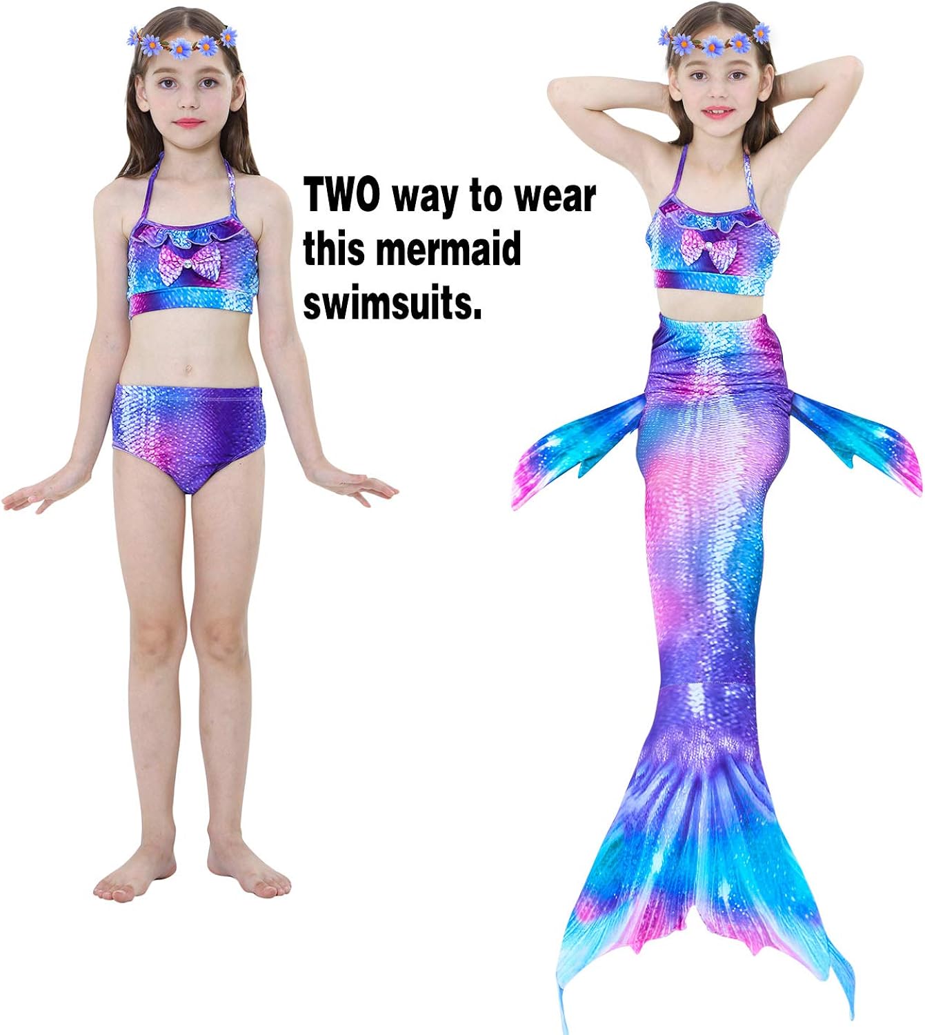 Newland 4 Pcs Girls Swimsuit Mermaid Tails for Swimming Princess Bikini Bathing Suit Set: Clothing