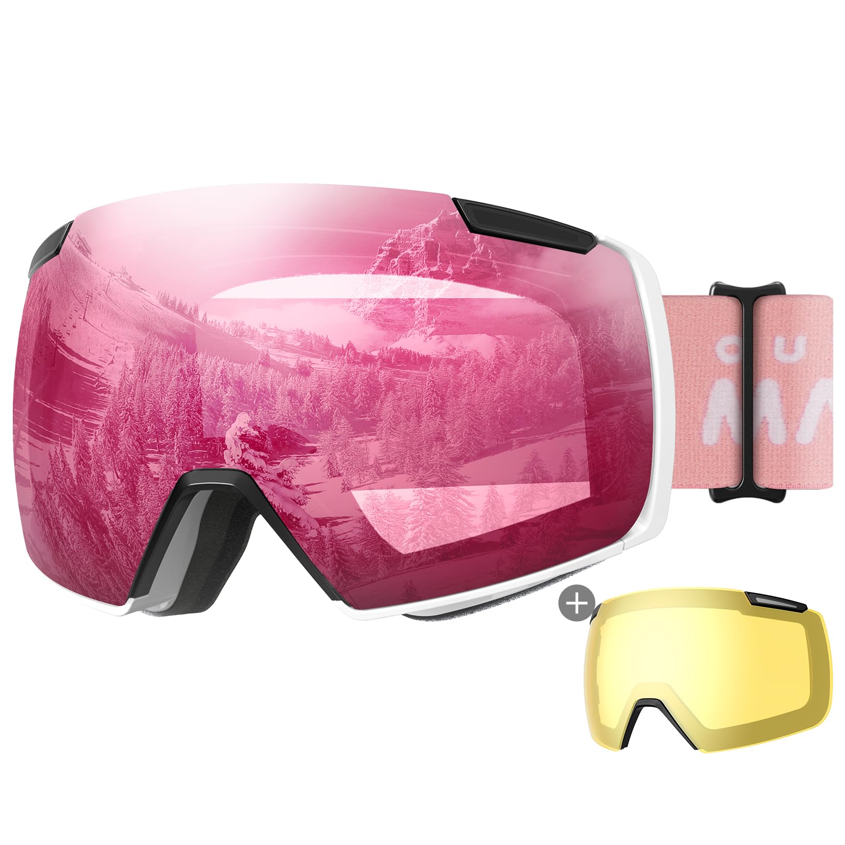 OutdoorMaster Heron Ski Goggles with 2 Lens, Frameless, Magnetic Interchangeable HD Toric Lens, OTG Snowboard Goggles for for Men & Women, 100% UV Protection Snow Goggles