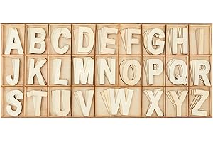 2-Inch Wooden Alphabet Letters for Arts and Crafts, 4 Sets Uppercase ABCs with Sorting Tray, Sign Letters for Adults, Natural