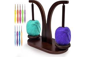 IFHFBI Yarn Holder for Knitting and Crocheting,Magnetic Yarn Ball Holder with Anti-Slip Pads, Spinner for Crafts, Wooden Spinner for Crochet Well,Complimentary 9 Aluminum Oxide Crochet Hooks