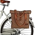 TOURBON Canvas and Leather Roll-top Clip-On Bicycle Panniers Women's Shoulder Tote Bag (Brown)