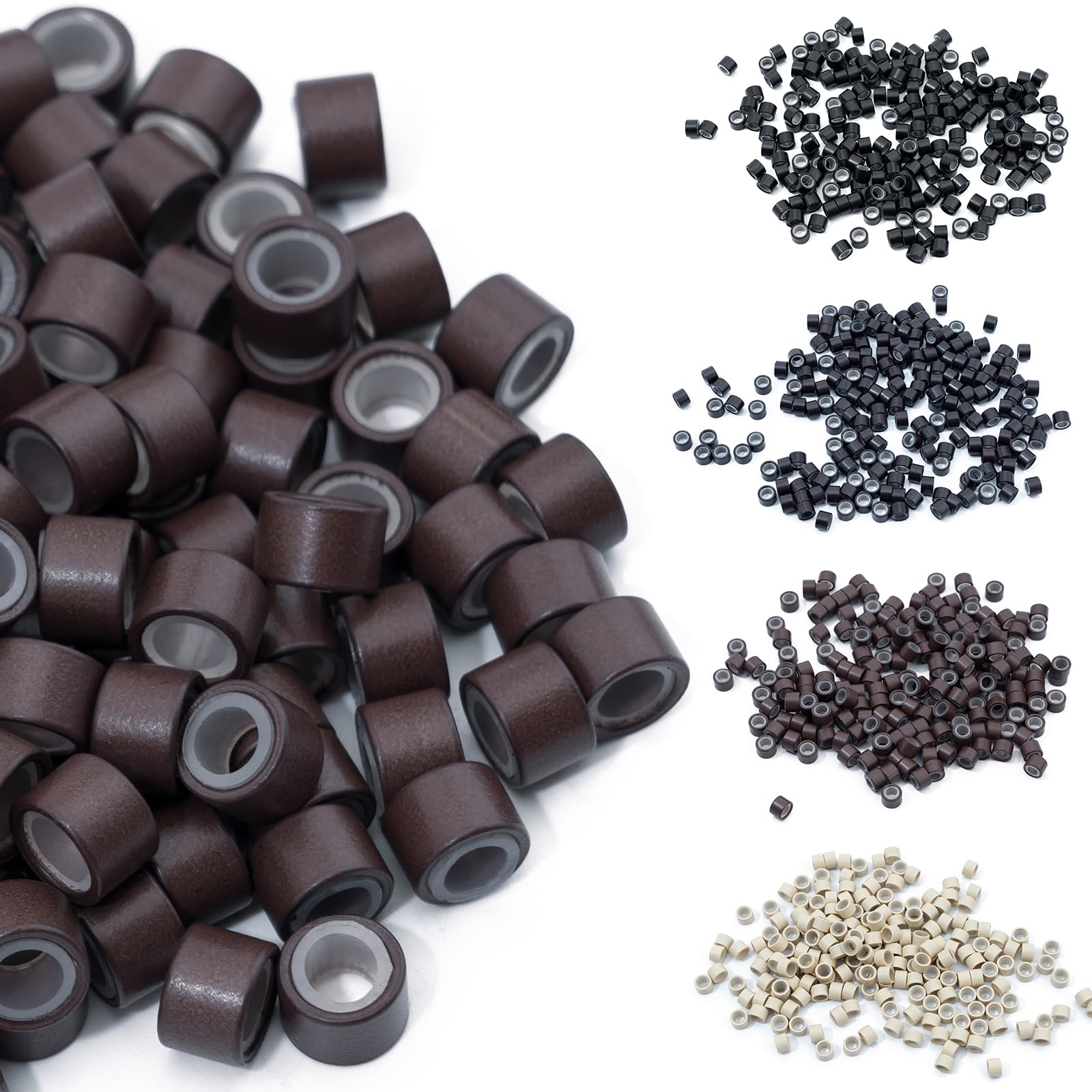 Elailite 200 Pcs Micro Rings 6mm Silicone Lined Links Beads Linkies For 1g Pre Bonded I Tip Human Hair Extensions - Light brown