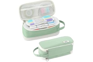 Tergopa Pencil Case Large Zipper Pencil Pouch for Girls Kids Teens Adults Aesthetic Pencil Bag Stationery Organizer Pen Pencil Case with Handle for School Green