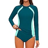 TyeSmo Girls Rash Guard Swimsuit Long Sleeve Swimsuit Color Block Two Piece Bathing Suit for Girls UPF 50+ Padded Swimwear