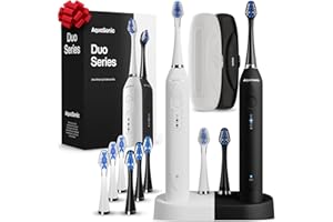 Aquasonic Duo - Dual Handle Ultra Whitening 40,000 VPM Wireless Charging Electric ToothBrushes - 3 Modes with Smart Timers - 10 Dupont Brush Heads & 2 Travel Cases Included