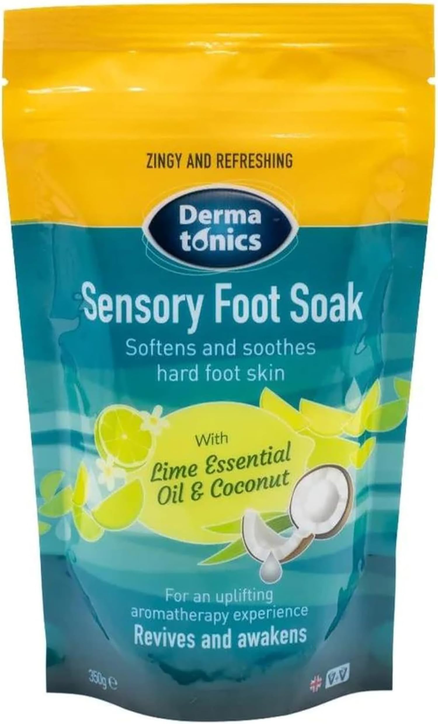 Dermatonics Sensory Foot Soak | Softens & Soothes Hard Foot Skin | With Lime Essential Oil & Coconut | Relieves & Awakens | Suitable for Vegans | 350 g