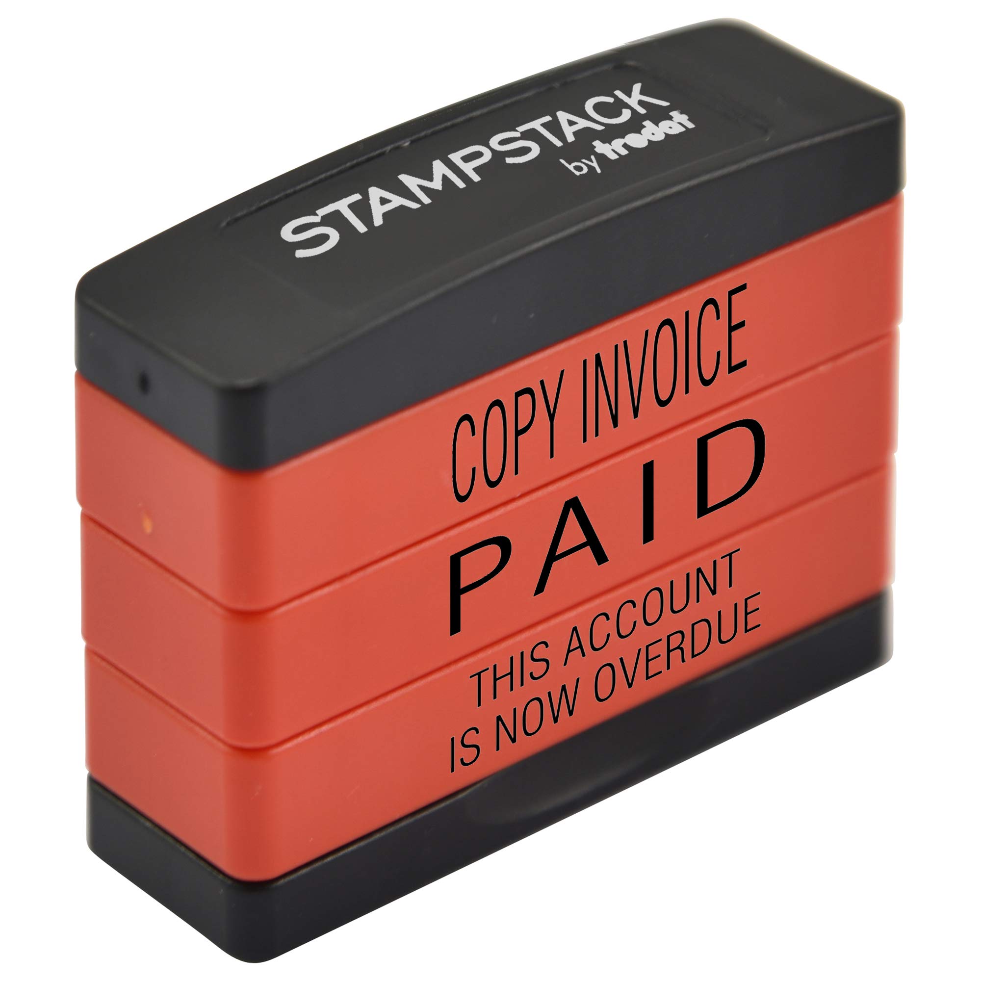 Trodat 3-in-1 Business Stamp Stack with texts COPY INVOICE – PAID – THIS ACCOUNT IS NOW OVERDUE