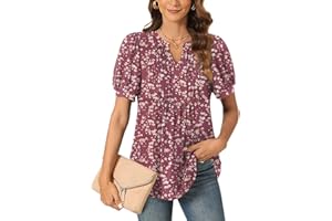 Anyally Womens Summer/Spring Dressy Casual Blouse Puff Short Sleeve Tunic Tops Pleated T-Shirts for Work