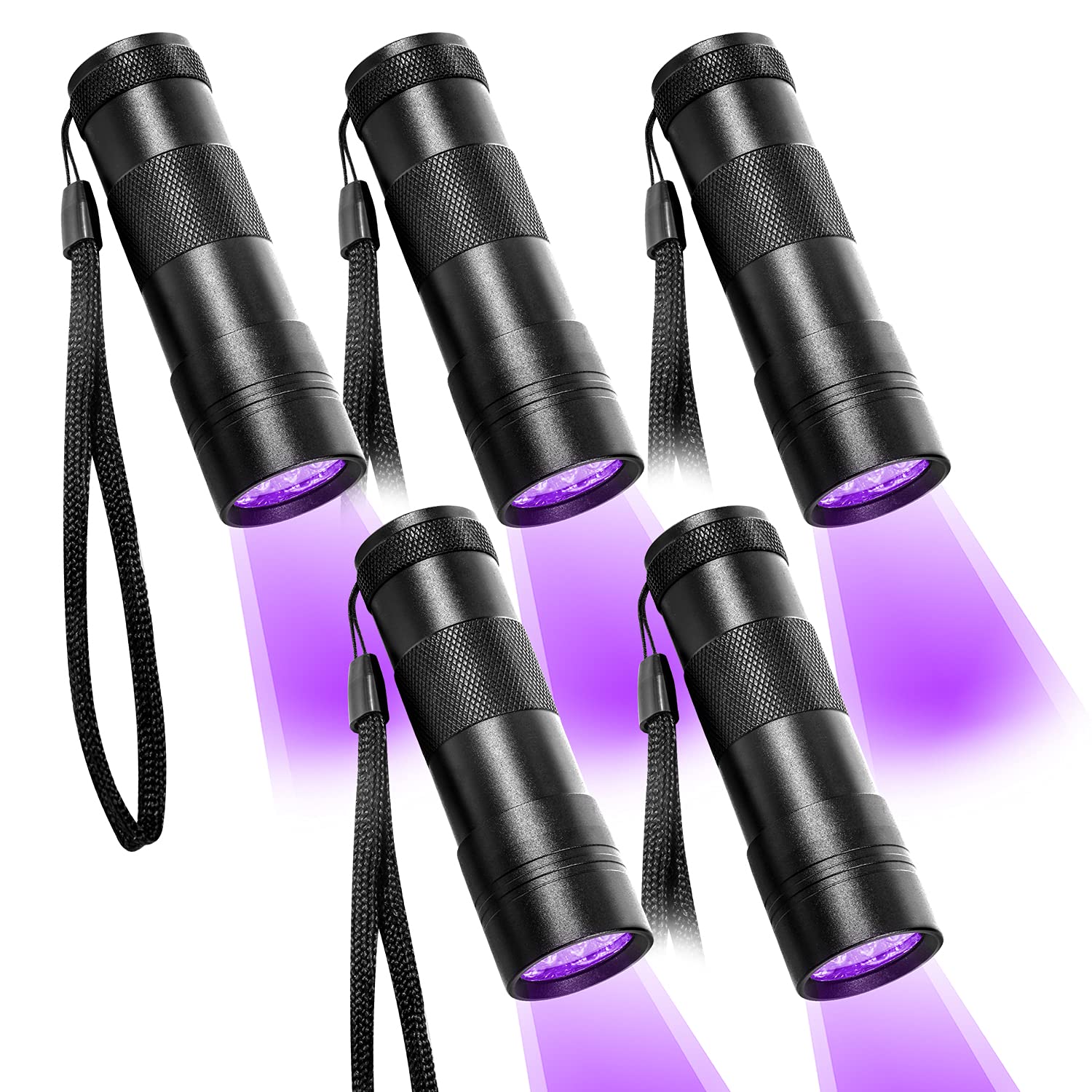 Beinhome 5 Pack UV Torch UV Flashlight Black Light 12 LED Ultraviolet Blacklight Detector for Dog Urine,Pet Stains and Bed Bug (Batteries Included)