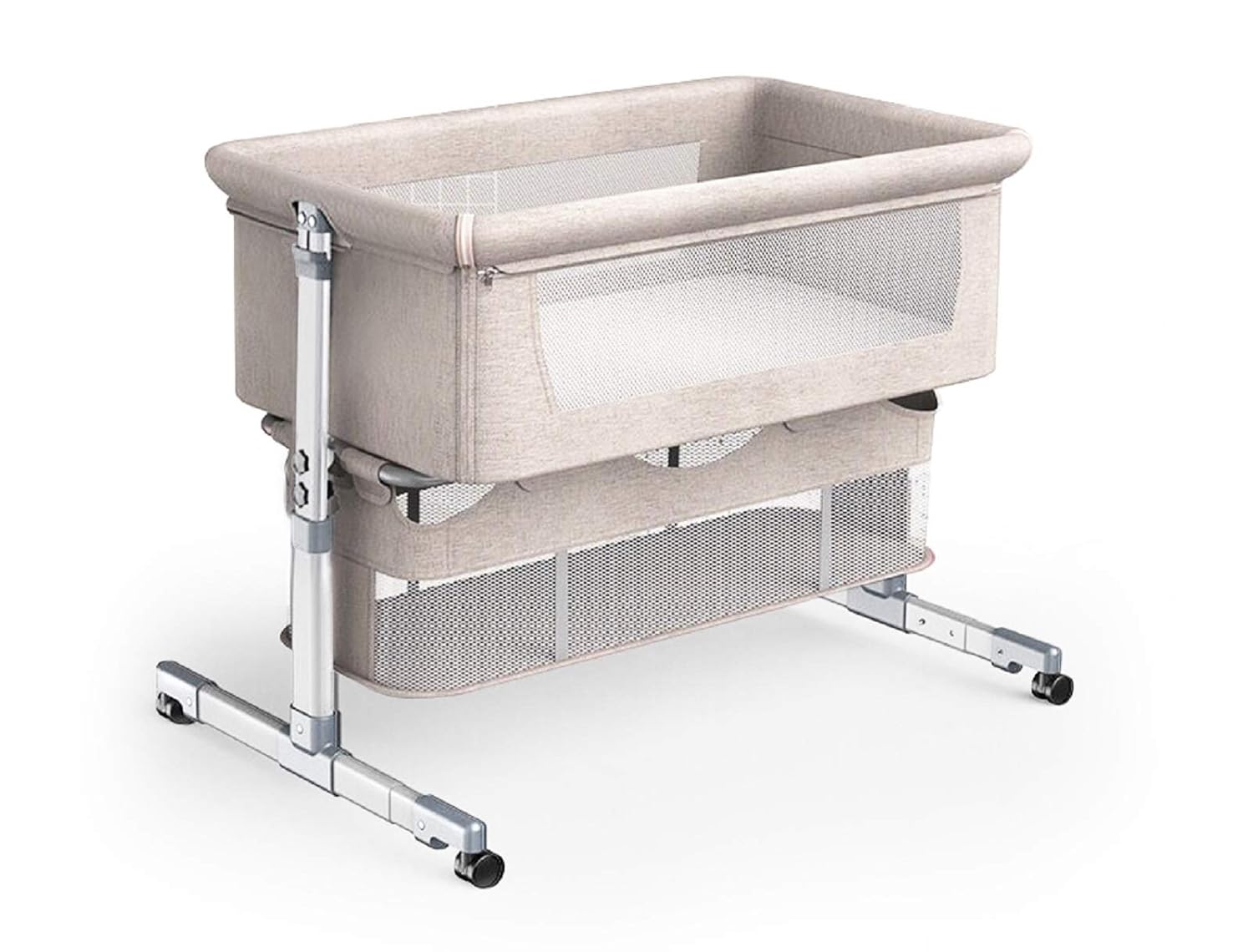 Lamberia 3 in 1 Bassinet for Baby, Easy Folding Sleeper with Mattress Included, Height Adjustable Bedside Travel Crib for Newborn Infant/Baby Boy/Baby Girl (Beige)