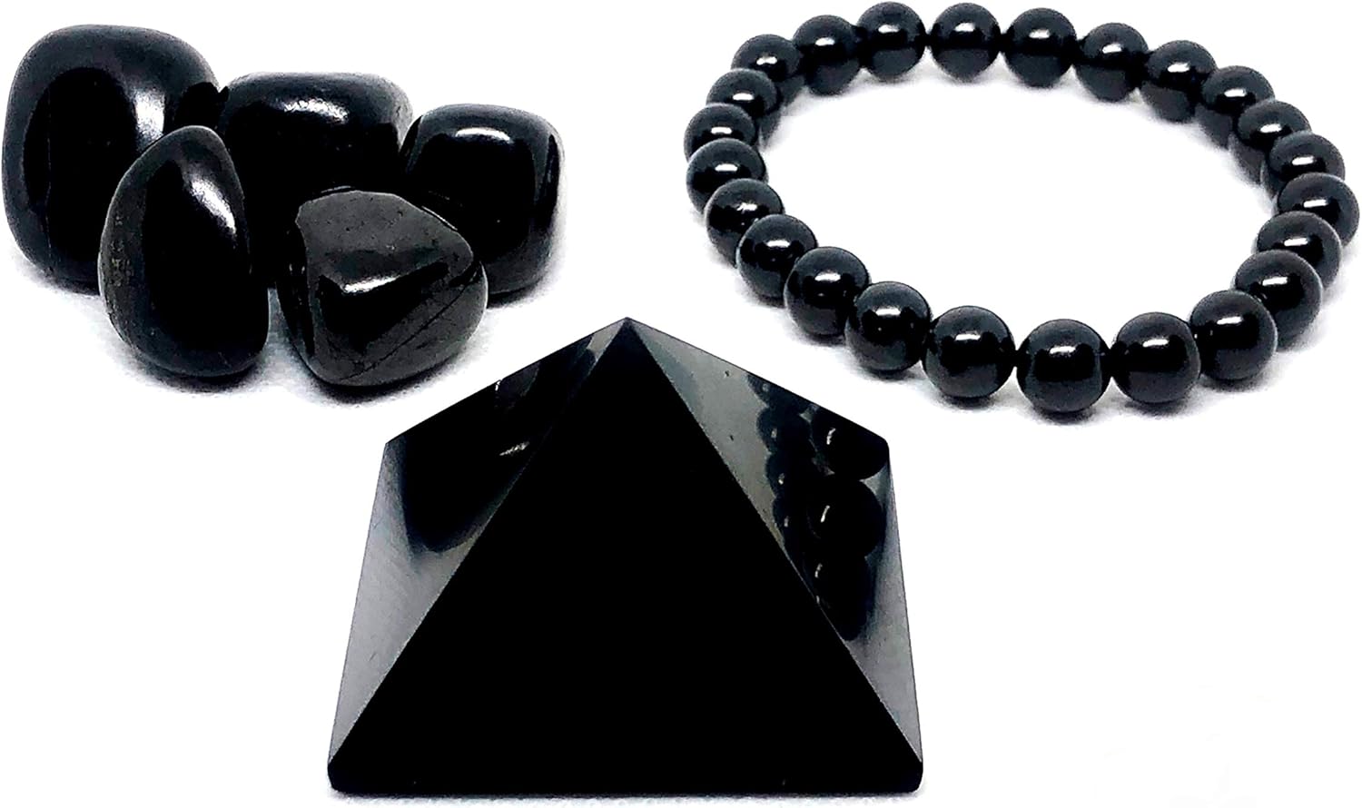 Pachamama Essentials Shungite Set, Comprehensive EMF Protection Gift Set | Shungite Stone Kit Contains Pyramid 2", 8mm Bead Bracelet and 5 Tumbled Stones: Home & Kitchen