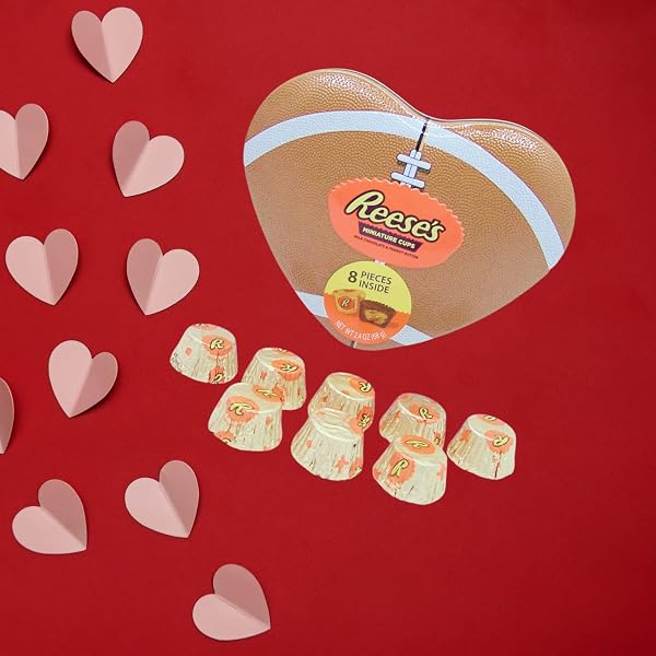 VALENTINE’S DAY SPORTS THEMED HEART SHAPED TIN, FILLED WITH MINIATURE REESE PEANUT BUTTER CUPS, UNIQUE GIFT FOR SPORTS LOVERS, 2.4 OUNCES (FOOTBALL)
