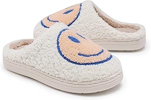 V-CEN Smile Face Slippers for Kids Happy Face Slippers for Girls Boys Soft Plush Warm Slipper Anti-Slip Winter Fluffy House Shoes Soft Memory Foam Comfort Cotton Kids Slippers Indoor and Outdoor