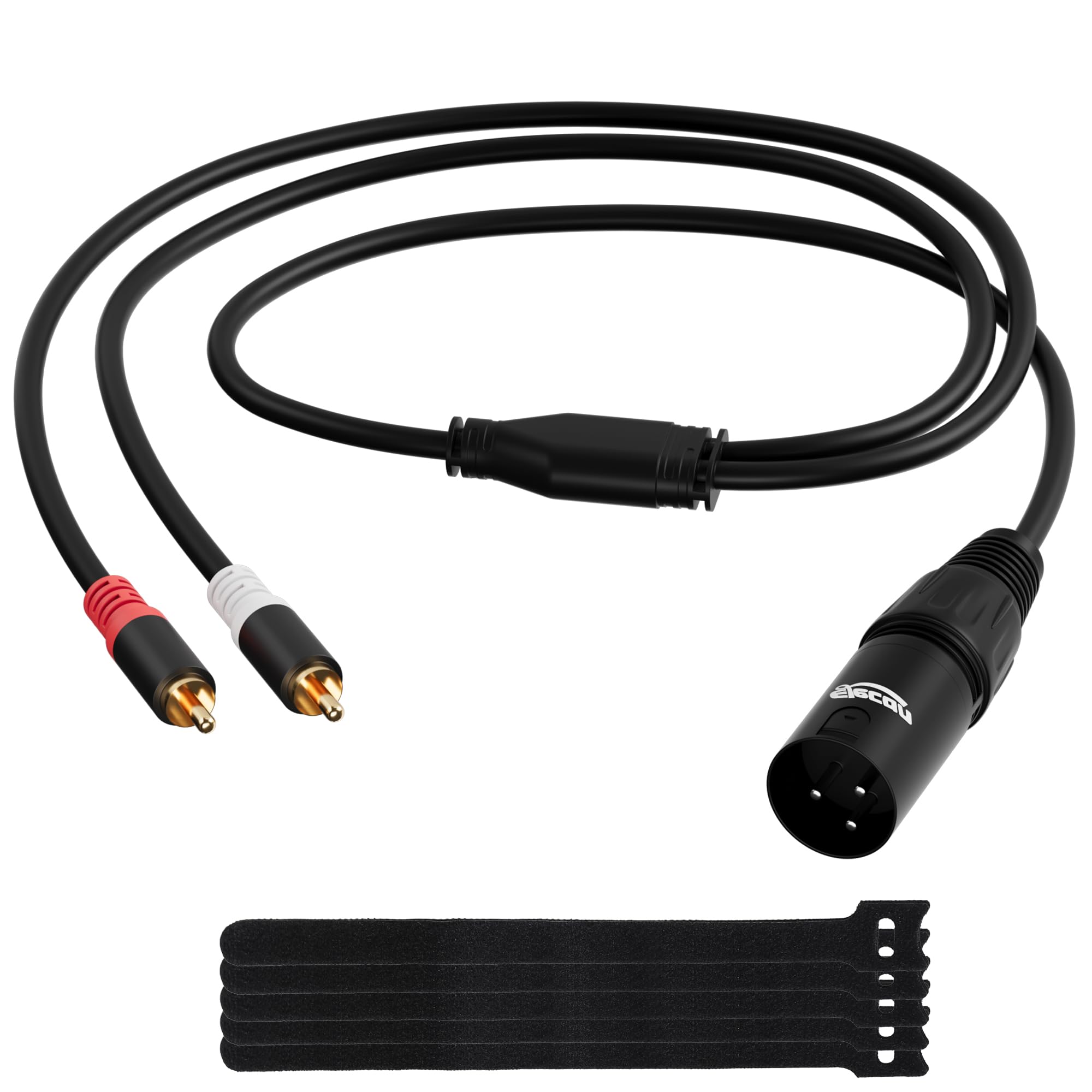 Photo 1 of Elecan 3-Pin XLR Male to 2 RCA Male Y Splitter Adapter Cable 10 Ft, Unbalanced Dual RCA to XLR Microphone Stereo Audio Interconnect Cable Patch Cord for Speaker Condenser Mic Mixer AMP +5 Ties