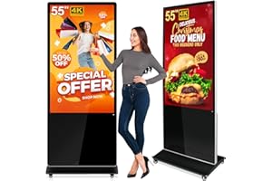 PWR4GTR 55 Inch Floor Standing Digital Signage, 4K UHD Touchscreen Interactive Display Advertising Kiosk Commercial LCD Android Totem with Auto-Play, HDMI-in