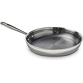 T-fal HybridMesh Tri-Ply Stainless Steel Fry Pan 12 Inch, Induction Oven Safe 500F, Metal Utensil Safe, Ideal For Searing, Cookware, Dishwasher Safe Pots and Pans, Needs Pre-Heating, Silver/Black