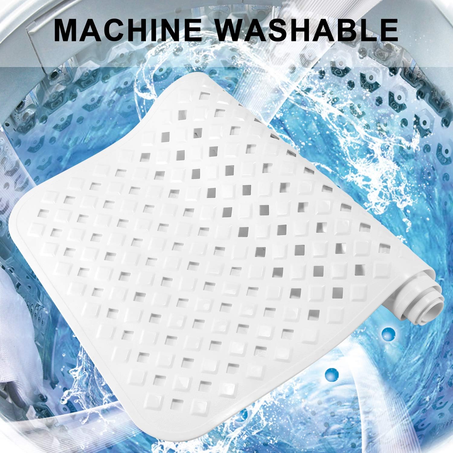YINENN Bath Tub Shower Mat 27.7x15.7 Inch Non-Slip and Phthalate Latex Free,Bathtub Mat with Suction Cups,Machine Washable Bathroom Mats with Drain Holes (White): Health & Personal Care