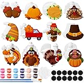 Perthlin 12 Pcs Ceramics to Paint Thanksgiving Fall Painting Crafts Halloween Day of The Dead DIY Crafts with Pastel Brush Palette Magnet for Party Decor Classroom Gifts Supplies(Thanksgiving)