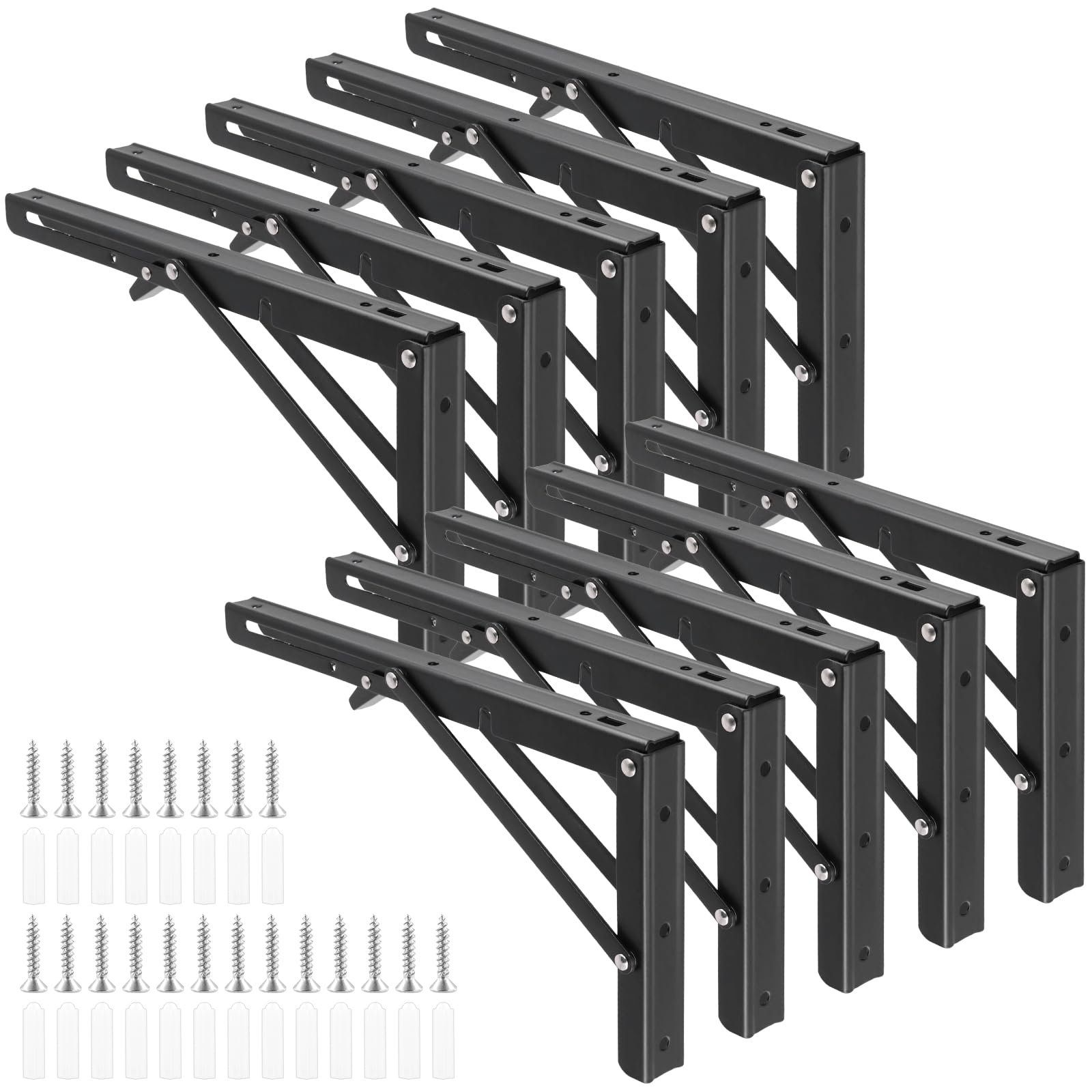 Photo 1 of SHEUTSAN 10PCS 12 Inches Folding Shelf Brackets, Black Foldable Shelving Brackets, Wall Mounted Shelf Brackets for Living Room, Kitchen
