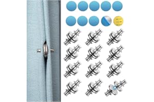 Curtain Magnets Set – 12 Pairs Magnetic Clips with 10 Adhesive Pads, 25mm Double-Sided Strong Hold for Blackout Drapes, Showe