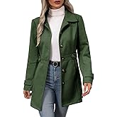 Yxbdin Womens Warm Pea Coat Single Breasted Wool Blend Trench Coat with Pockets Fall Winter Jackets Slim Fit Long Overcoat