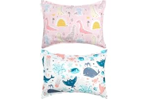 ALVABABY Toddler Pillowcases 2 Pack Organic Cotton Kids Pillow Cover Fit 13"x 18" or 12"x16" Envelope for Girl Boy Sleepy Tra