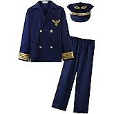 ReliBeauty Kids Pilot Uniform Deluxe Costume Role Play Set with Jacket Trousers and Hat