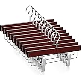 TOPIA HANGER Pants Hangers, Deluxe Cherry Wood Skirt Hangers with 2 Big Premium Metal Clips and 360° Swivel Anti-Rust Flat Hook, 20 Pack Boutique Hanger for Skirts, Trousers, Jeans, Slacks, CT03M