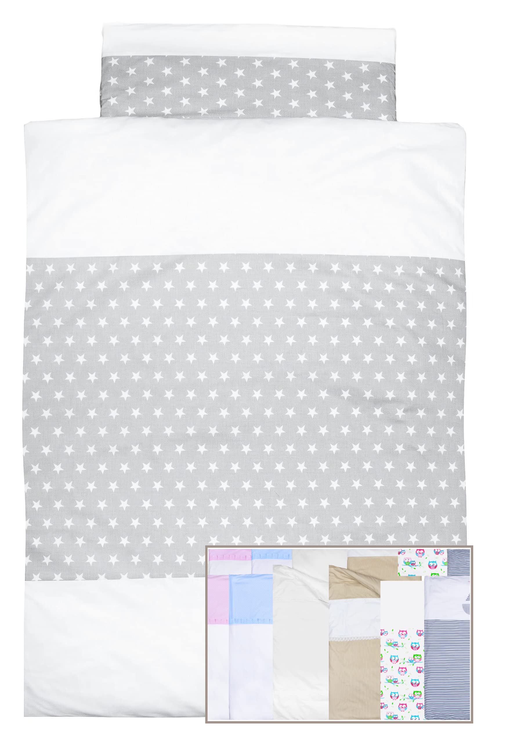 Vizaro - Baby duvet cover, pillowcase for LEDICANT 70 x 140 cm - 100% cotton - dim. 100 x 135 cm, 30 x 60 cm made in the EU, Oeko-Tex certified - C. Small white stars