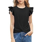 Arshiner Girls Shirt - Short-Sleeve Twist Front T-Shirt for Girls with Cute Flying Sleeves - Summer Blouse Tunic Tee Tops