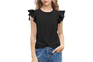 Arshiner Girls Casual Tie Dye Short-Sleeve T-Shirt Cute Flying Sleeves Summer Blouse for Girls Twist Front Tunic Tee Tops