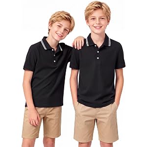 Cozople Boys Polo Shirt Teen Uniform Shirts 2-Piece School T-Shirts | Kids Golf Tees Solid Color Pique Short Sleeve Outfits M