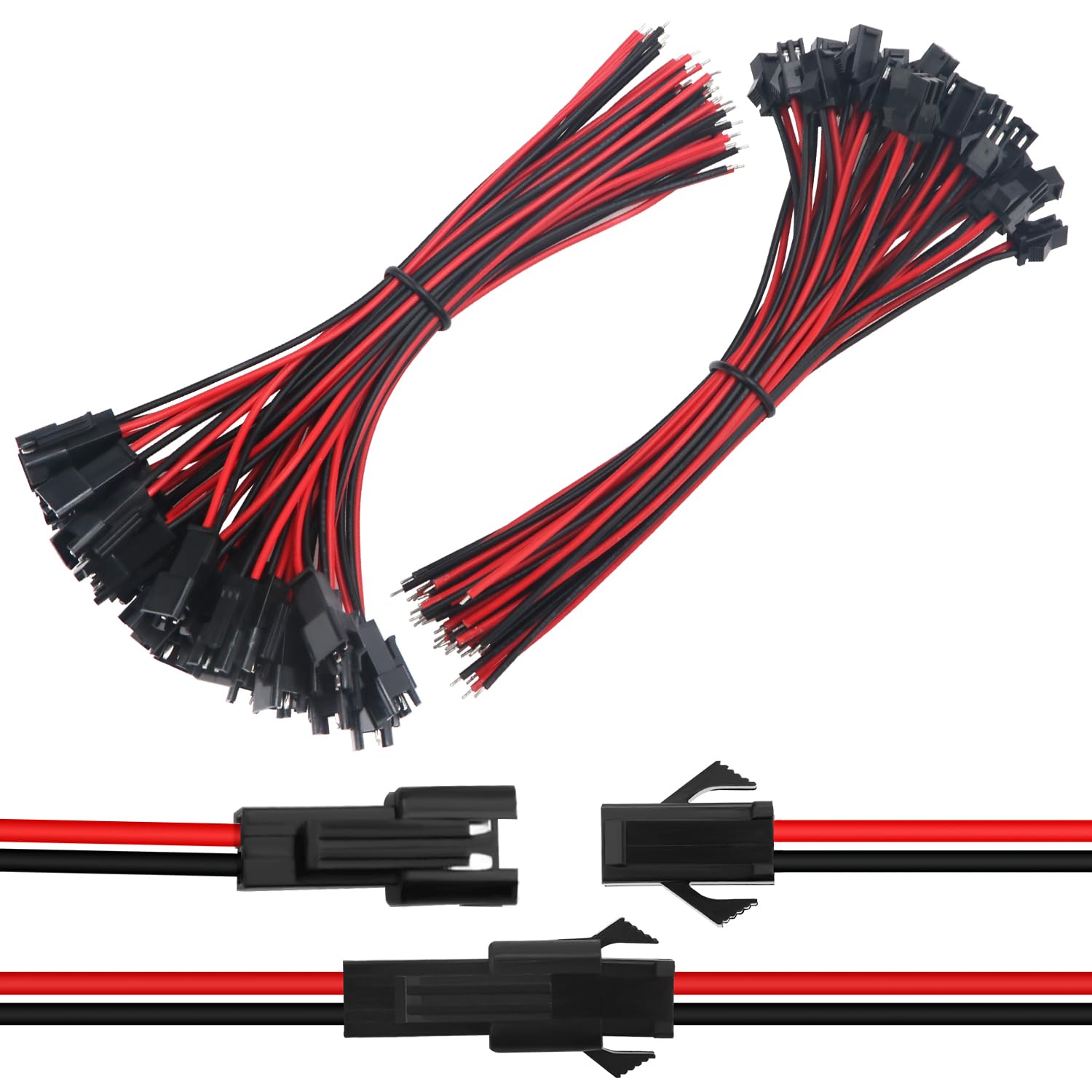 Lyeteung 30 Pairs Mini Micro JST-SM Plug Connector, JST 2 Pin Micro Electrical Male and Female Connector Plug Wire Cable, with 150mm 22AWG Wire (Red Black) โ image 1