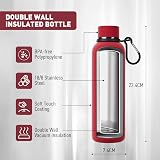Exllena 500ml Insulated Water Bottle Red with Clip Double Wall Stainless view 3