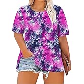 ForHailey Women Plus Size Tops Short Sleeve Tunic Top Side Split Basic Tees Loose Fit Crewneck Shirts Summer Casual Blouses T Shirt Tie Dye3 XX-Large