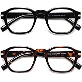 AMOMOMA 2 Pack Retro Square Reading Glasses for Women Men,Blue Light Computer Reader Frame AM6204