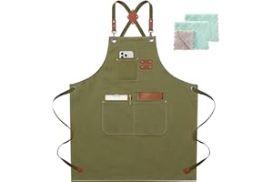 ZOMAO Chef Apron for Women Men with Large Pockets, Cotton Canvas Cross Back Waterproof Work Aprons for Kitchen Cooking Bib