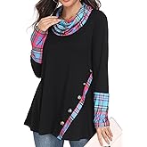 Miusey Long Sleeve Tunic Tops for Leggings Cowl Neck Sweatshirt with Asymmetric Hem Lightweight Pullover Sweaters