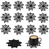12PCS Black Halloween Spider Web Coasters, Non-Woven Gothic Mat for Drinks | Spider Web Coasters, Gothic Halloween, Non-Woven Fabric, Hollow Cut, Heat Proof&Table Decor
