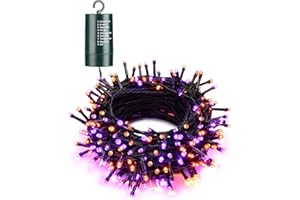 Flacchi Orange Purple Halloween Lights, 67 ft 200 LED Battery Operated String Lights Waterproof 8 Modes & Auto Timer Mini Lights for Halloween Decorations, Home, Party, Holiday Decor Outdoor Indoor