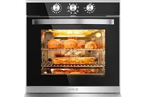 VIKIO HOME Single Wall Oven 24", 2.83 Cu.Ft-80L with 8 Functions Built-in Electric Ovens, 240V, 3220W Fast Preheat, Mechanical Knob Control for Easy Cooking