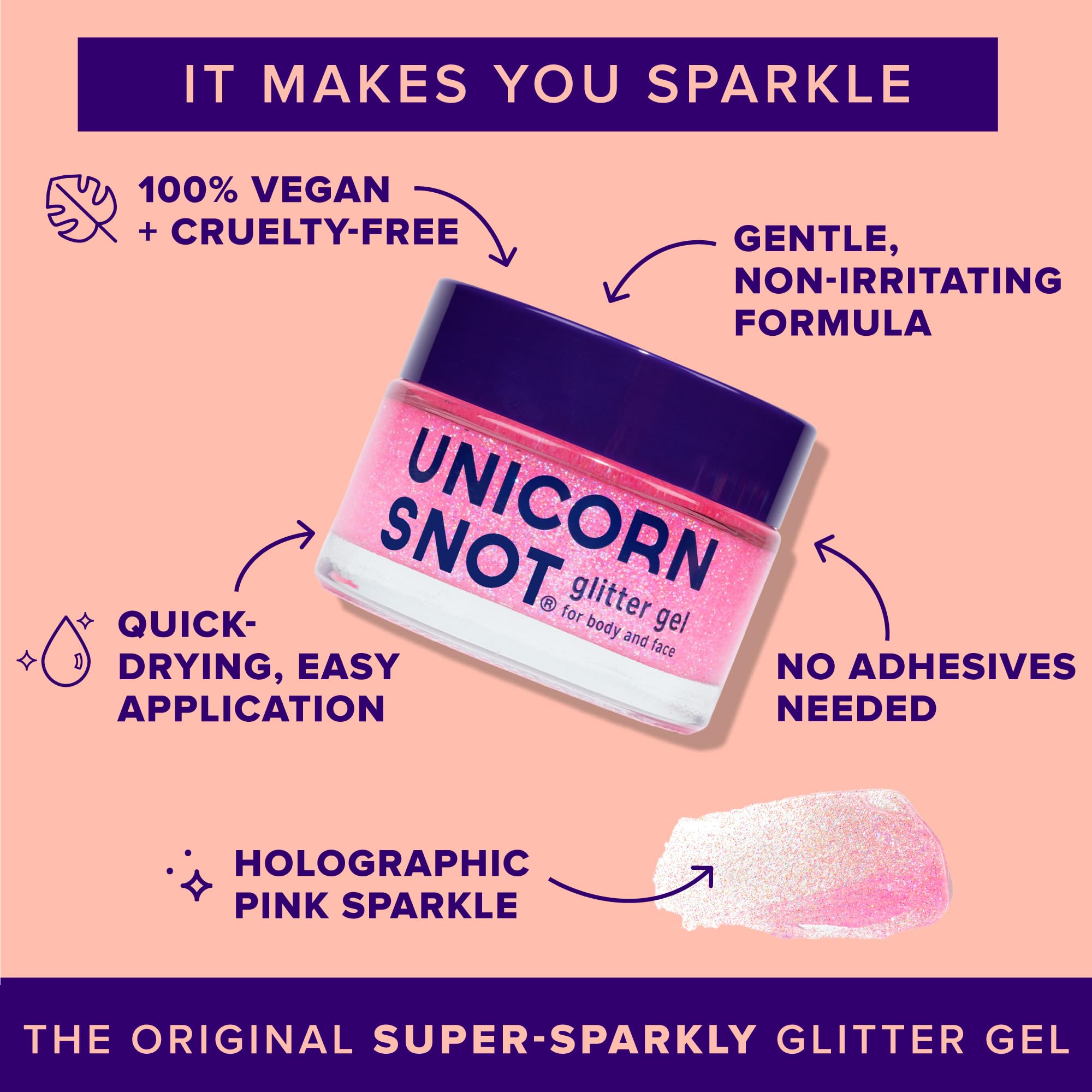 UNICORN SNOT Holographic Face Glitter & Body Glitter Gel | Holiday Glitter Makeup: Stocking Stuffers & Christmas Gift | Hair Glitter, Vegan & Cruelty Free, 1.7 oz Pink Glitter (Flamingo)