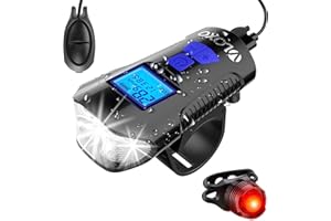 VLOXO Bike Speedometer with Bike Light Set, IPX7 Waterproof Bike Odometer with Horn LED Bike Front Light & Tail Light USB Rechargeable Bicycle Computer