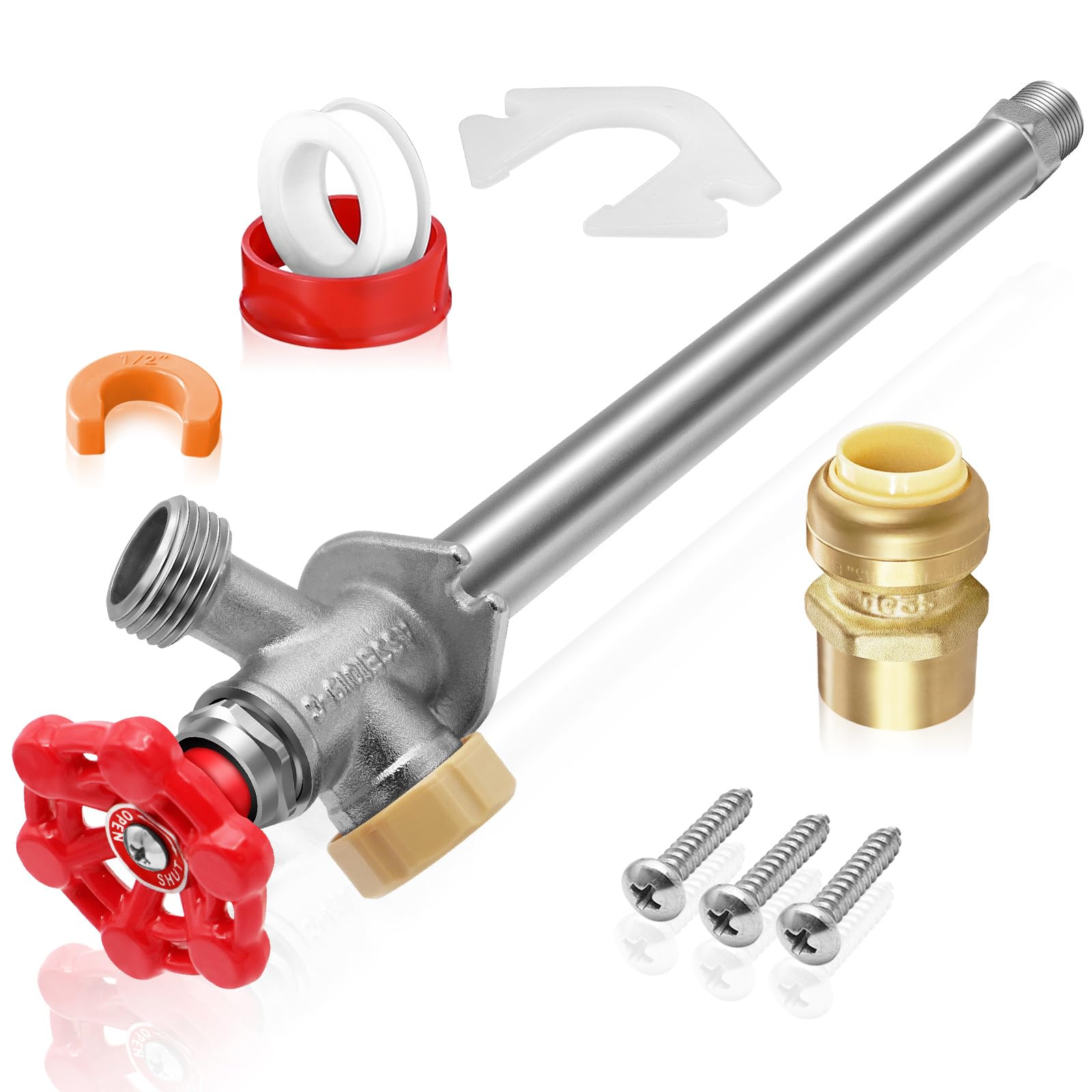 Photo 1 of *MISSING PARTS* Boltigen 12inch Anti-Siphon Frost Free Sillcock, No Lead Brass Frost Proof Outdoor Faucet Bib with Backflow Preventer, 1/2" Push-to-Fit Connector X 3/4 Inch Hose Bibb Frost Free Spigot